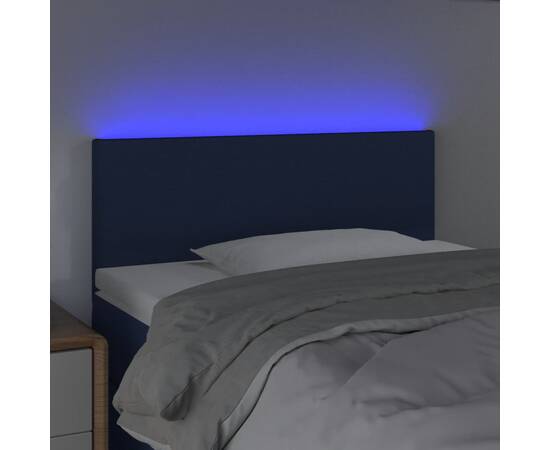 Tăblie de pat cu led, albastru, 90x5x78/88 cm, textil, 3 image