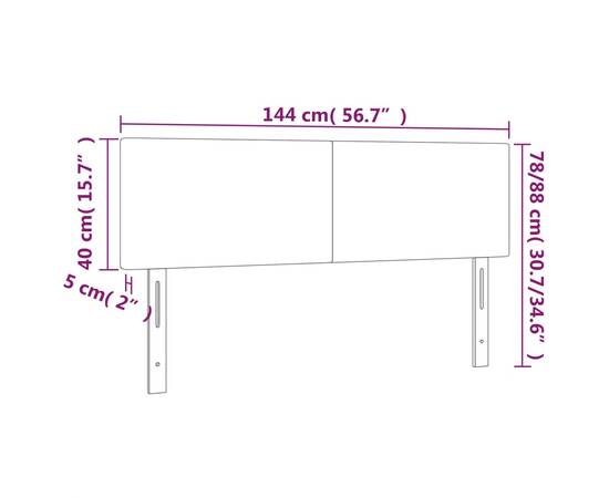 Tăblie de pat cu led, gri închis, 144x5x78/88 cm, catifea, 6 image