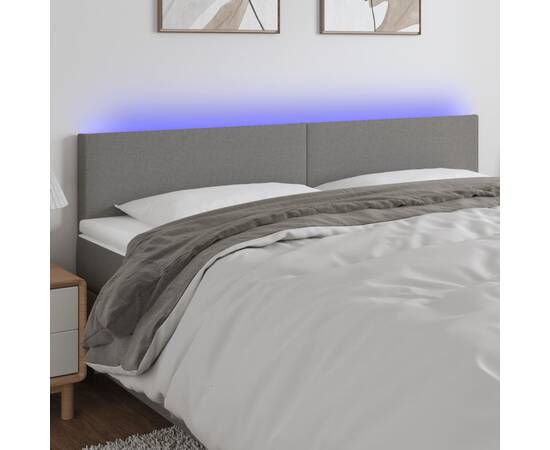 Tăblie de pat cu led, gri închis, 160x5x78/88 cm, textil