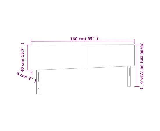 Tăblie de pat cu led, gri închis, 160x5x78/88 cm, textil, 6 image