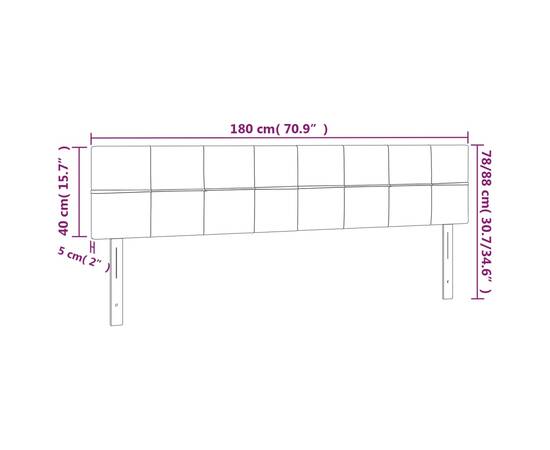 Tăblie de pat cu led, gri închis, 180x5x78/88 cm, catifea, 6 image