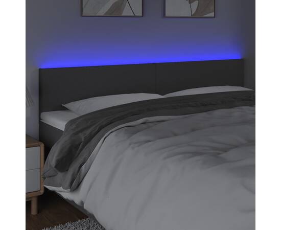 Tăblie de pat cu led, gri închis, 180x5x78/88 cm, textil, 3 image