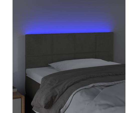 Tăblie de pat cu led, gri închis, 90x5x78/88 cm, catifea, 3 image