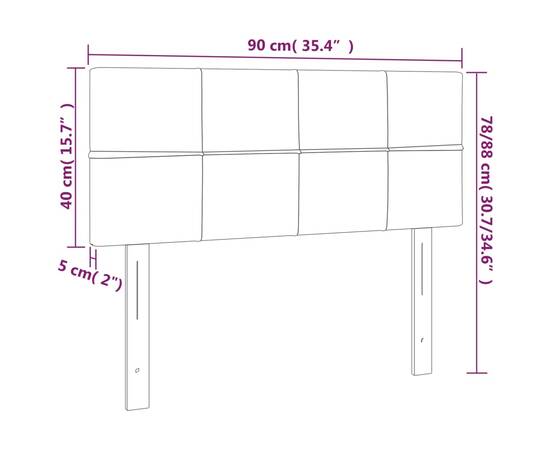 Tăblie de pat cu led, gri închis, 90x5x78/88 cm, catifea, 6 image