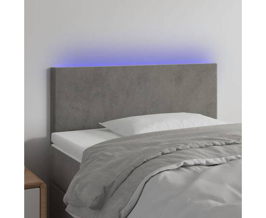 Tăblie de pat cu led, gri deschis, 100x5x78/88 cm, catifea