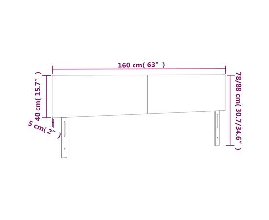 Tăblie de pat cu led, gri deschis, 160x5x78/88 cm, catifea, 6 image