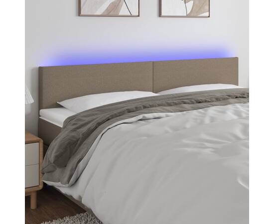 Tăblie de pat cu led, gri taupe, 160x5x78/88 cm, textil