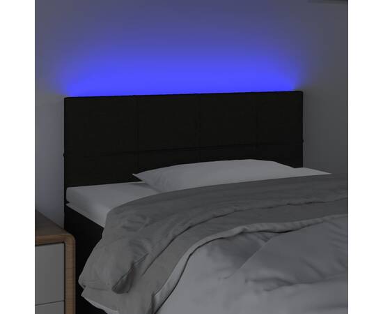 Tăblie de pat cu led, negru, 100x5x78/88 cm, textil, 3 image