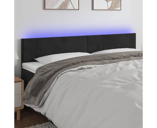 Tăblie de pat cu led, negru, 160x5x78/88 cm, catifea