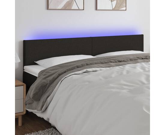 Tăblie de pat cu led, negru, 160x5x78/88 cm, textil