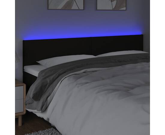 Tăblie de pat cu led, negru, 180x5x78/88 cm, textil, 3 image