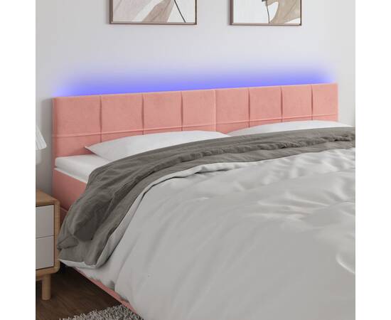 Tăblie de pat cu led, roz, 160x5x78/88 cm, catifea
