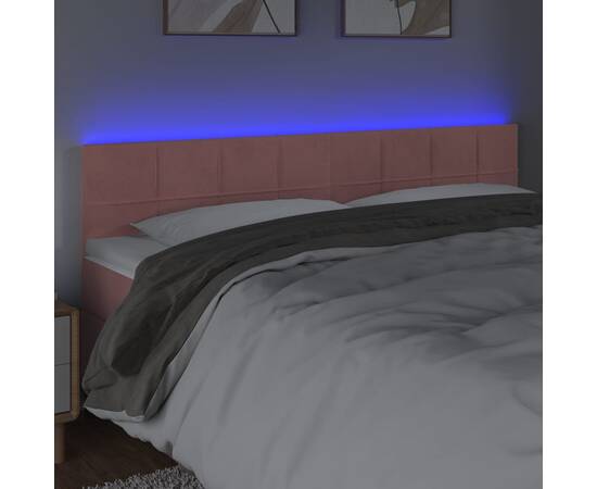 Tăblie de pat cu led, roz, 160x5x78/88 cm, catifea, 3 image