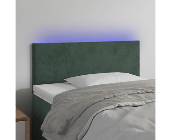 Tăblie de pat cu led, verde închis, 90x5x78/88 cm, catifea