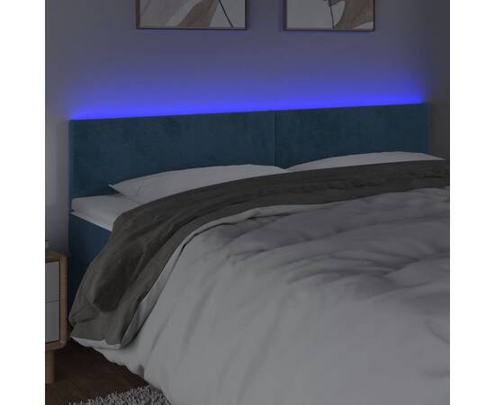 Tăblie de pat cu led, albastru închis, 160x5x78/88 cm, catifea, 3 image