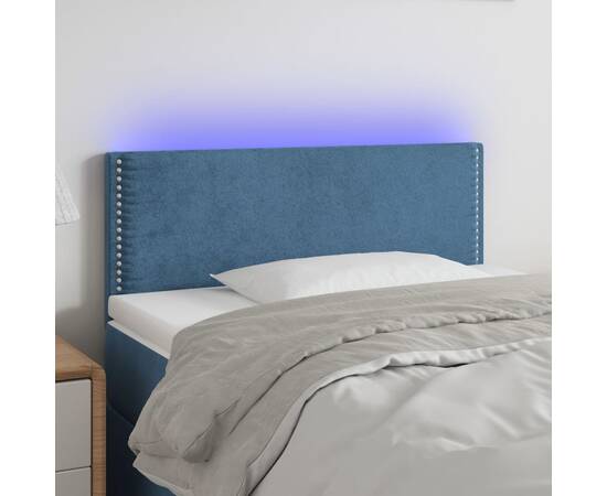 Tăblie de pat cu led, albastru închis, 80x5x78/88 cm, catifea