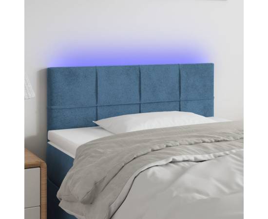 Tăblie de pat cu led, albastru închis, 90x5x78/88 cm, catifea
