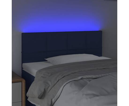 Tăblie de pat cu led, albastru, 100x5x78/88 cm, textil, 3 image