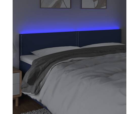 Tăblie de pat cu led, albastru, 160x5x78/88 cm, textil, 3 image
