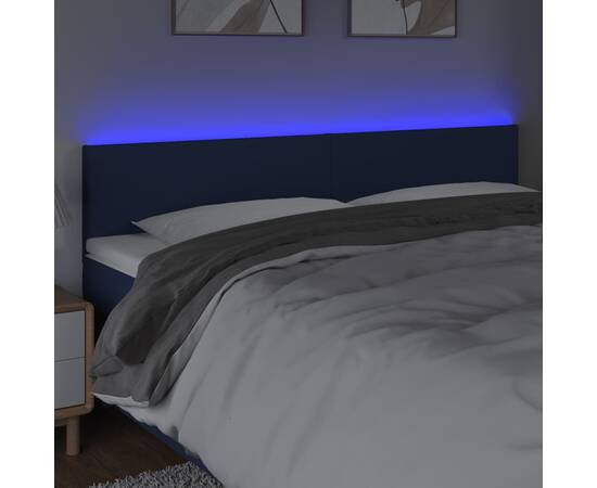 Tăblie de pat cu led, albastru, 200x5x78/88 cm, textil, 3 image