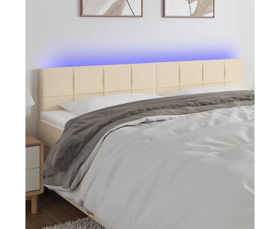 Tăblie de pat cu led, crem, 180x5x78/88 cm, textil