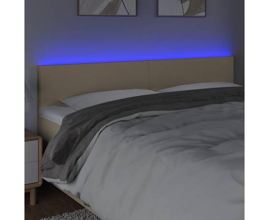 Tăblie de pat cu led, crem, 180x5x78/88 cm, textil, 3 image