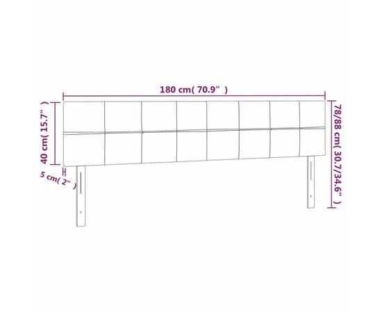 Tăblie de pat cu led, crem, 180x5x78/88 cm, textil, 6 image