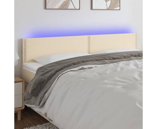Tăblie de pat cu led, crem, 200x5x78/88 cm, textil