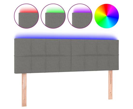 Tăblie de pat cu led, gri închis, 144x5x78/88 cm, textil, 2 image