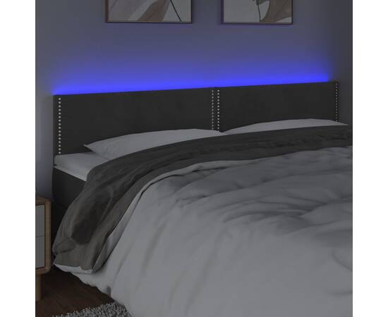 Tăblie de pat cu led, gri închis, 160x5x78/88 cm, catifea, 3 image