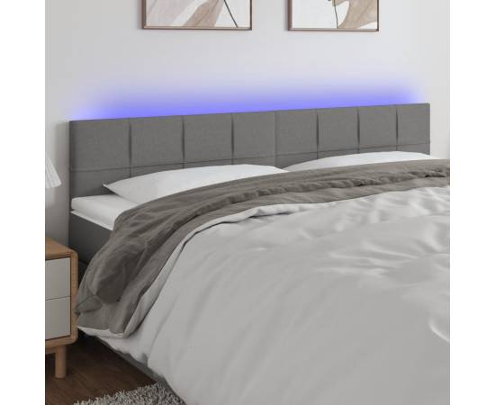 Tăblie de pat cu led, gri închis, 160x5x78/88 cm, textil