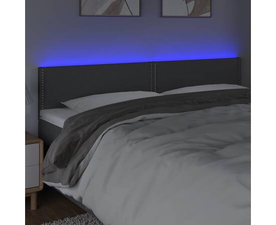 Tăblie de pat cu led, gri închis, 160x5x78/88 cm, textil, 3 image