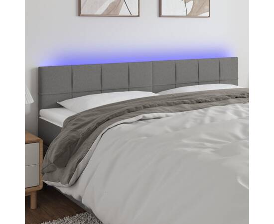 Tăblie de pat cu led, gri închis, 180x5x78/88 cm, textil