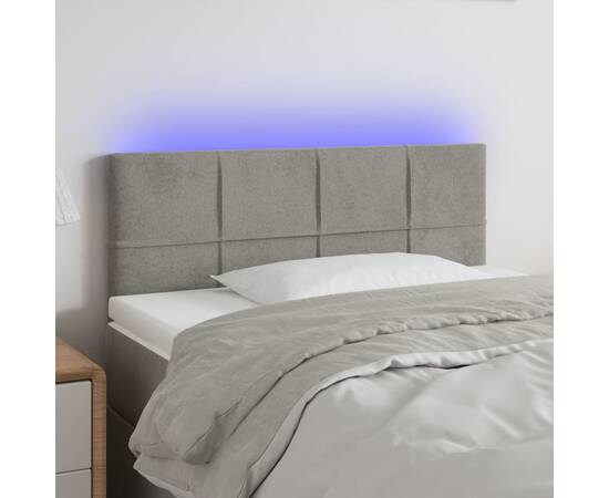 Tăblie de pat cu led, gri deschis, 100x5x78/88 cm, catifea