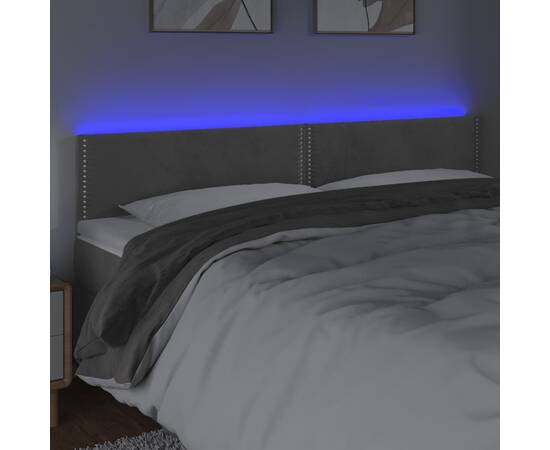 Tăblie de pat cu led, gri deschis, 160x5x78/88 cm, catifea, 3 image