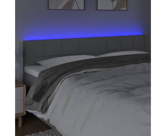Tăblie de pat cu led, gri deschis, 180x5x78/88 cm, textil, 3 image