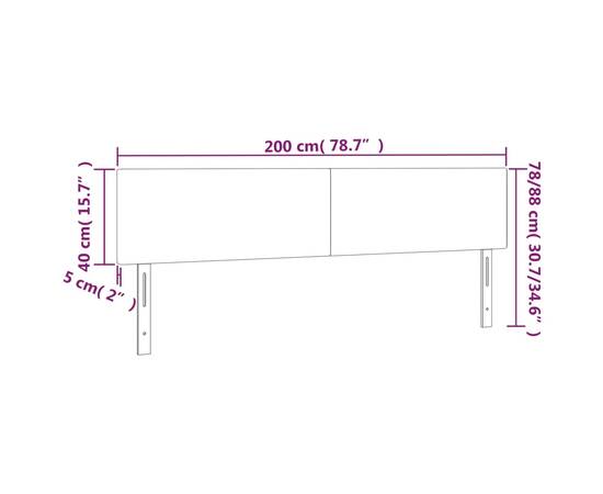 Tăblie de pat cu led, gri deschis, 200x5x78/88 cm, catifea, 6 image