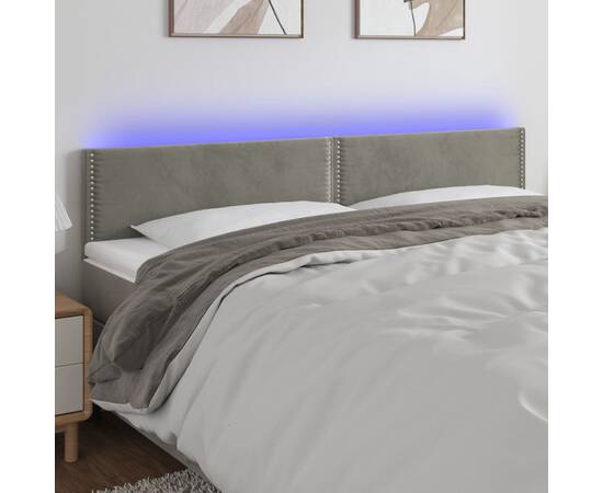Tăblie de pat cu led, gri deschis, 200x5x78/88 cm, catifea