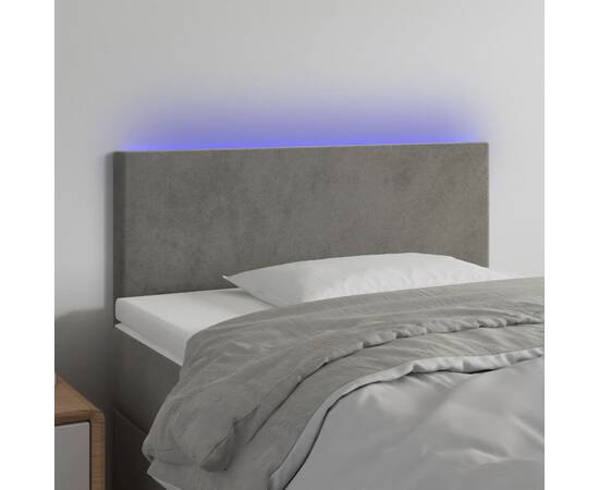 Tăblie de pat cu led, gri deschis, 90x5x78/88 cm, catifea