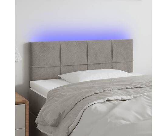 Tăblie de pat cu led, gri deschis, 90x5x78/88 cm, catifea