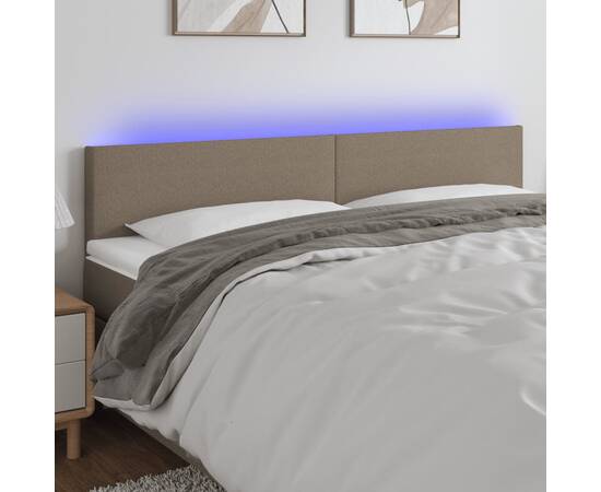 Tăblie de pat cu led, gri taupe, 180x5x78/88 cm, textil