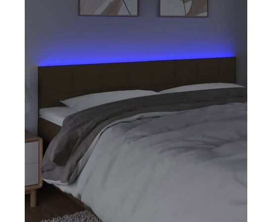 Tăblie de pat cu led, maro închis, 200x5x78/88 cm, textil, 3 image