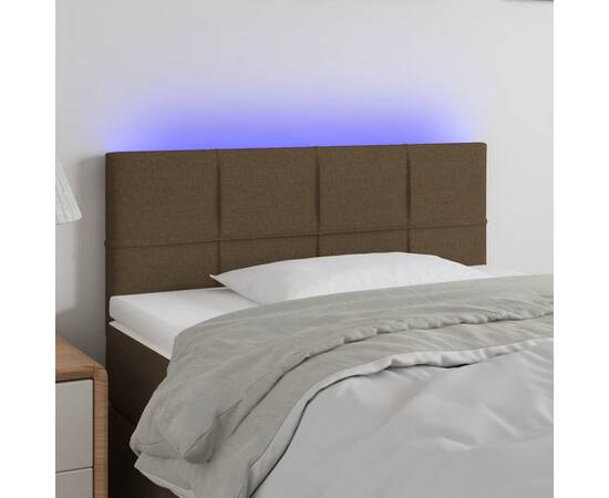 Tăblie de pat cu led, maro închis, 90x5x78/88 cm, textil