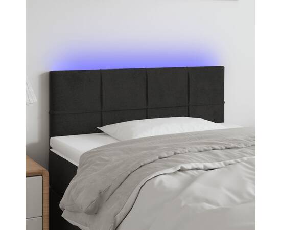Tăblie de pat cu led, negru, 100x5x78/88 cm, catifea