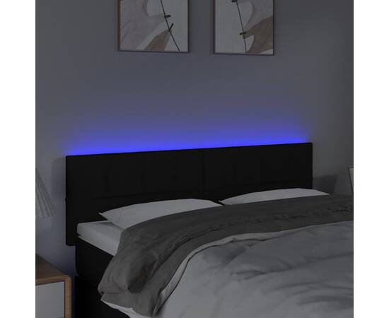 Tăblie de pat cu led, negru, 144x5x78/88 cm, textil, 3 image