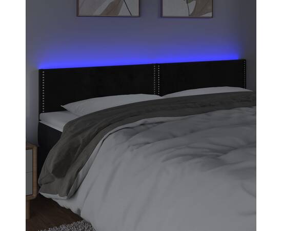 Tăblie de pat cu led, negru, 160x5x78/88 cm, catifea, 3 image