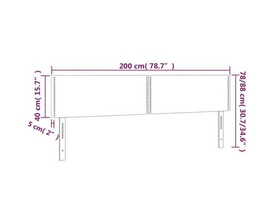 Tăblie de pat cu led, negru, 200x5x78/88 cm, textil, 6 image