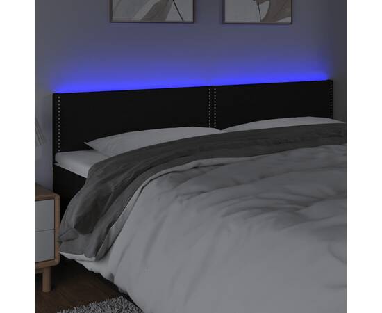 Tăblie de pat cu led, negru, 200x5x78/88 cm, textil, 3 image