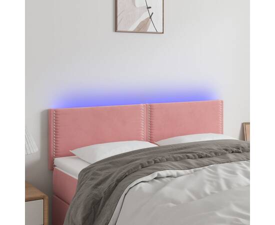 Tăblie de pat cu led, roz, 144x5x78/88 cm, catifea