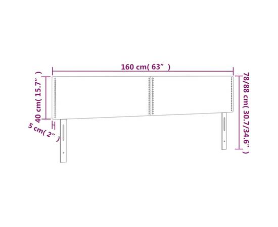 Tăblie de pat cu led, roz, 160x5x78/88 cm, catifea, 6 image